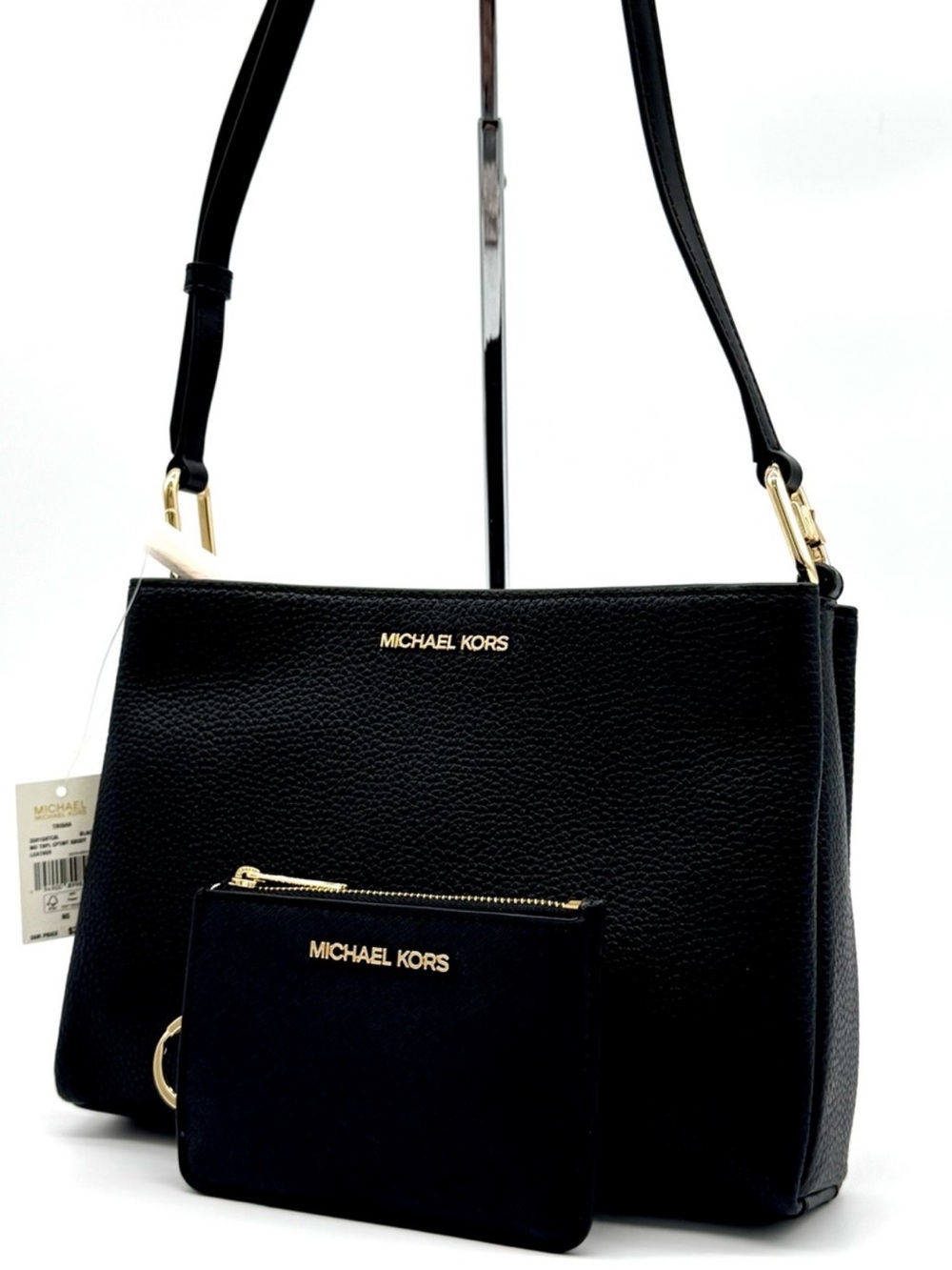 Michael Kors Trisha Medium Pebbled Leather Crossbody Bag w Matching TZ Coinpouch